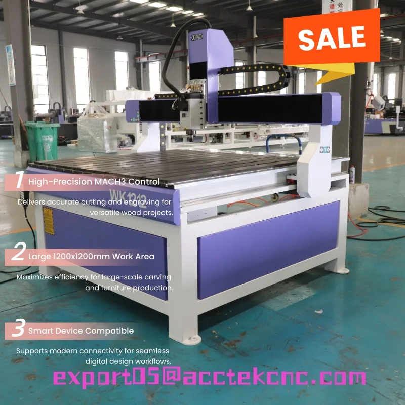 AKG1212 Wood CNC Router 1200x1200mm Wood Carving Machine for Furniture Craft Engraving Cutting Processing Equipment