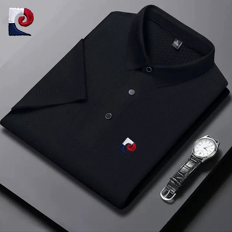 New Summer Men's High Quality Ice Silk Short Sleeve Polo Shirt Trendy Fashion Casual Breathable Cool T-shirt Top