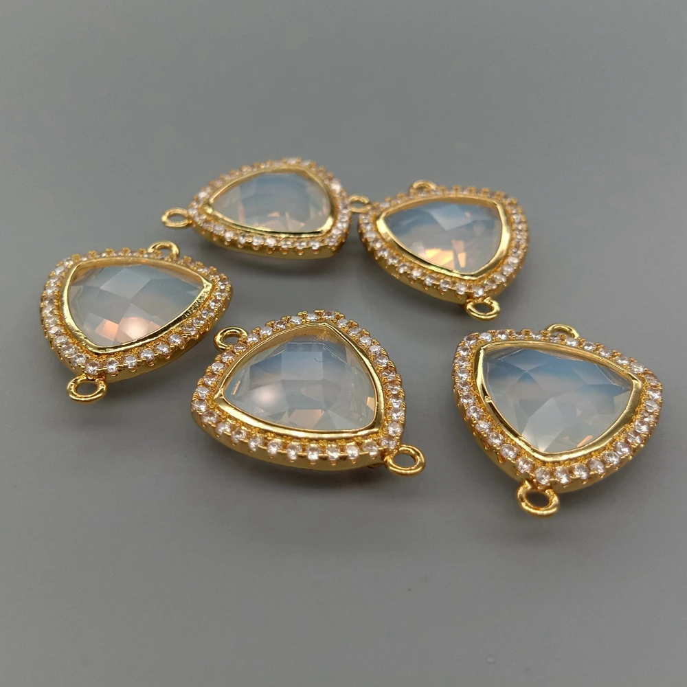 Wholesale 10 pcs White Crystal Gold Color Triangle Cz pave Connectors Bezel Double Ring Jewelry Finding