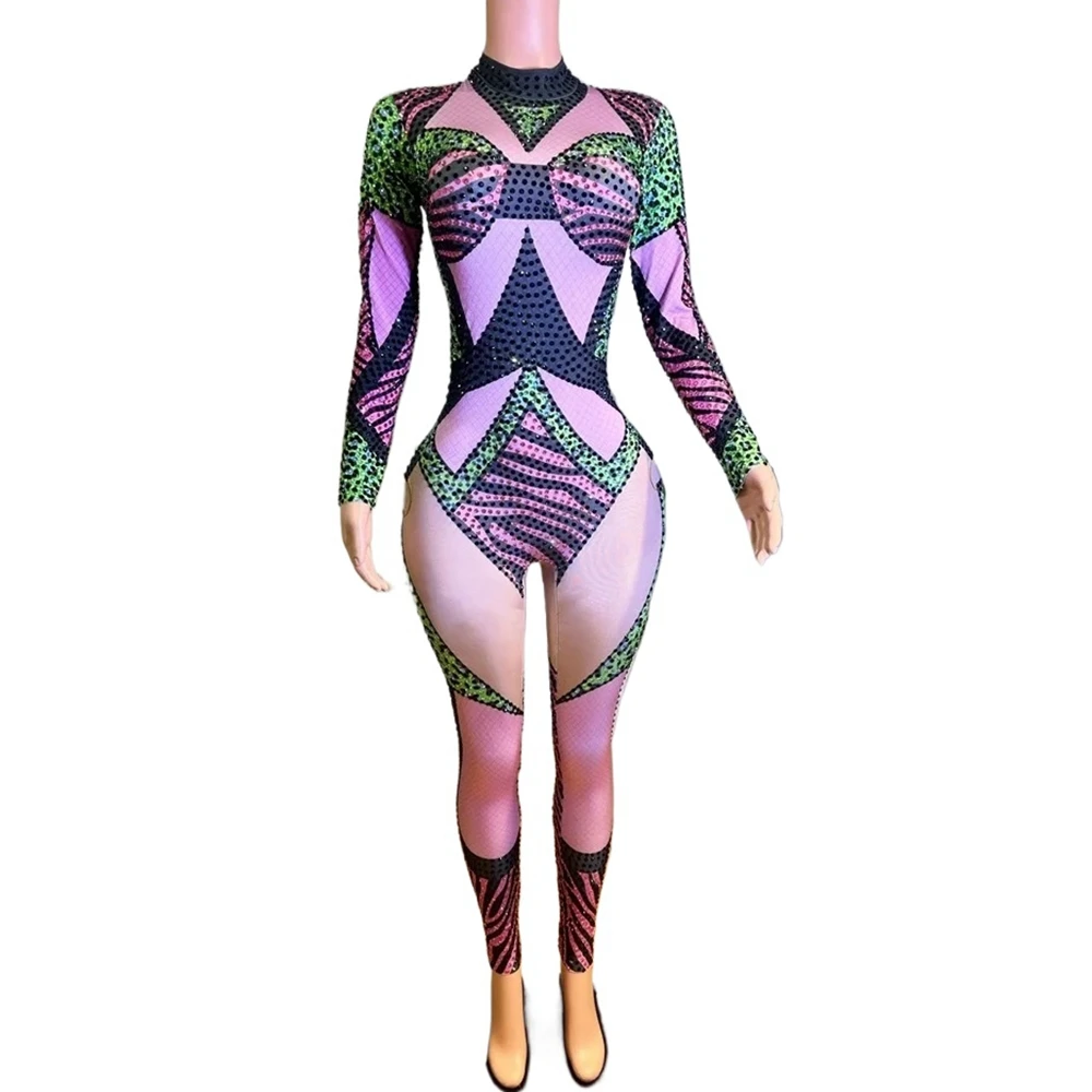 Mono brillante con diamantes de imitación para mujer, traje Sexy para club nocturno, traje para fiesta de cumpleaños, ropa para escenario, disfraz de espectáculo