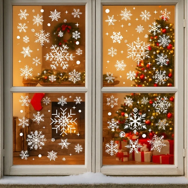 Christmas Snowflake Window Clings PVC Electrostatic Stickers for Glass Winter Holiday Home Decor Reusable Wall Decals