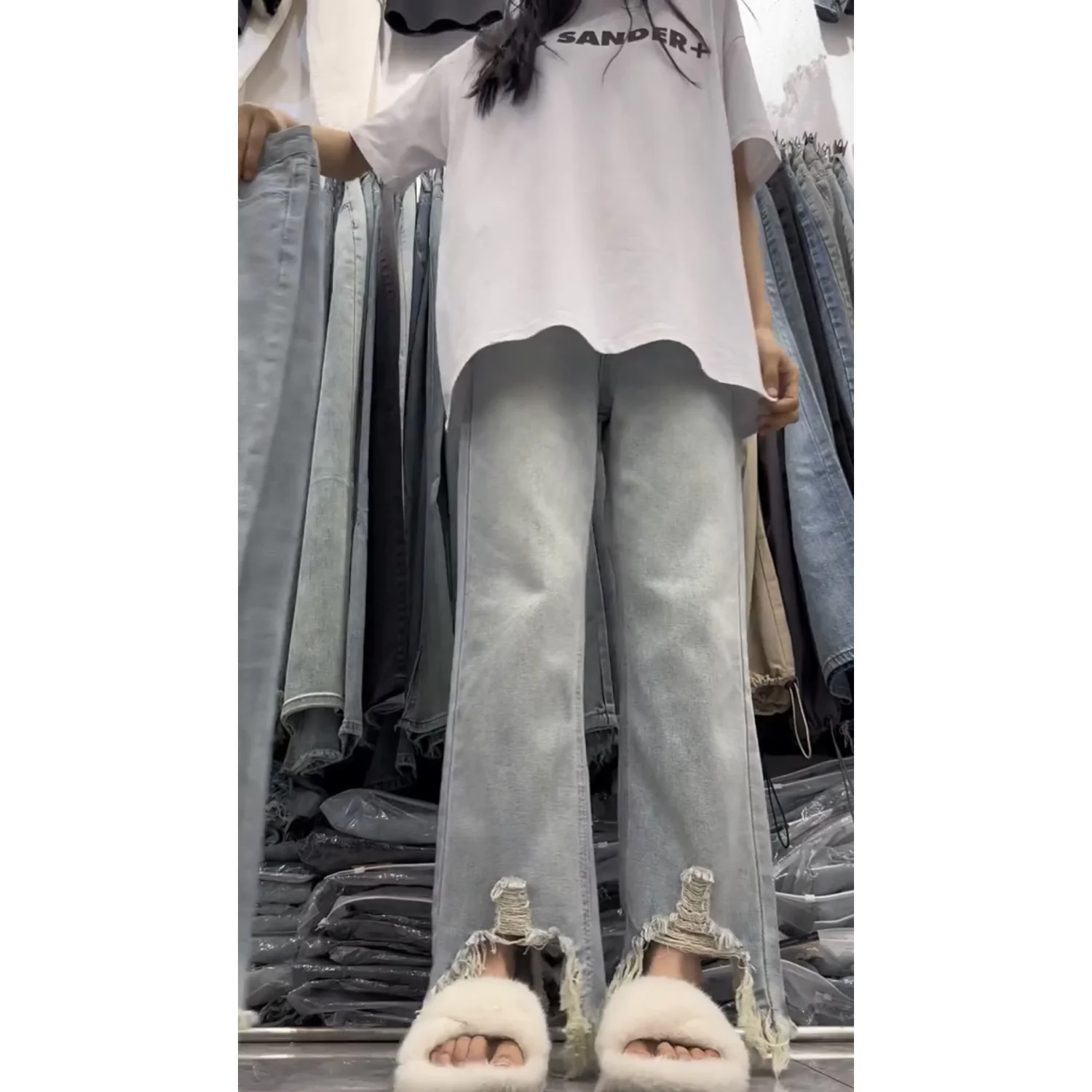 Ropa de otoño para mujer, pantalones vaqueros azules anchos de Corea, ropa de mujer de talla grande, ropa de calle holgada Y2K, moda Vintage, corte de pierna de gran tamaño