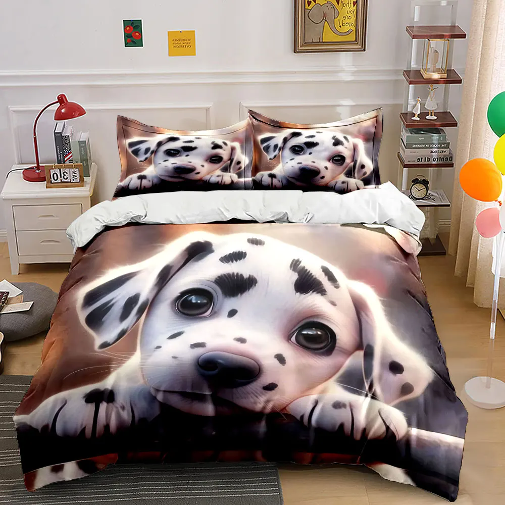 Cute Dalmatian Art Set for Decoration Bedding Set with 1 Duvet Cover 2 Pillowcases Single Double King Queen, Gift