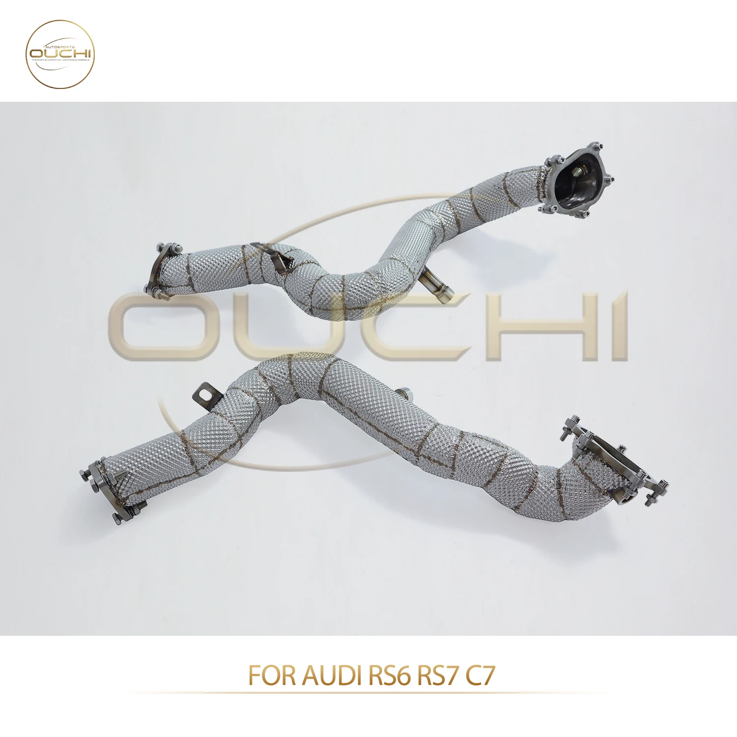 

For Audi RS6 C7 RS7 C7 4.0T V8 2013-2018 Stainless Steel Downpipe High Flow Performance Exhaust Header with Heat Shield