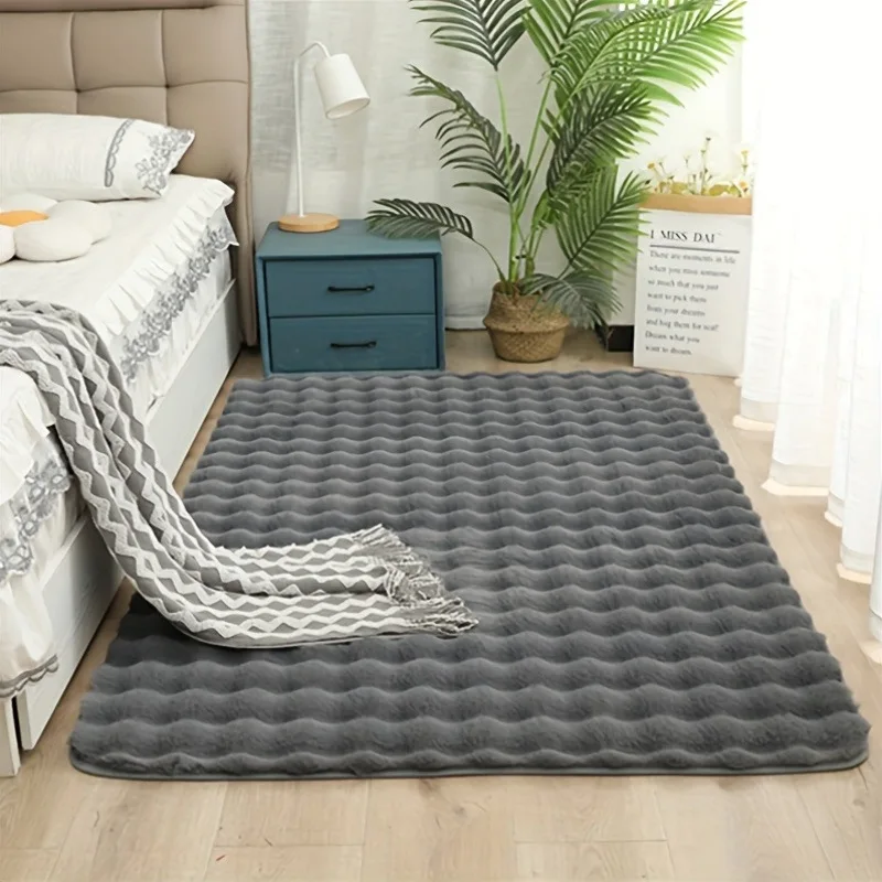 Faux Rabbit Hair Bubble Velvet Bedroom Carpet Super Soft Solid Floor Mats for Living Room Rectangular Durable Anti-Skid Pad