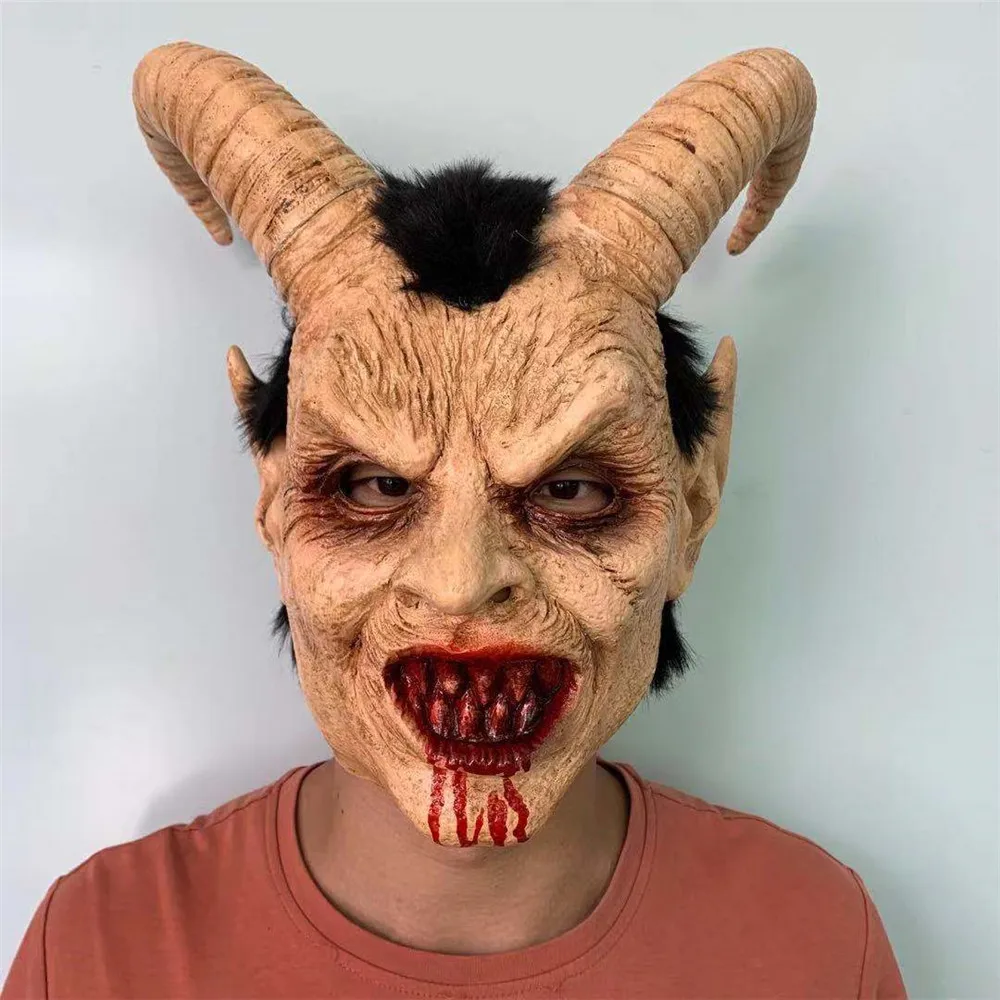 

Devil Lucifer Latex Mask Full Head Face Halloween Party Masks Horrible Show Props Decorates