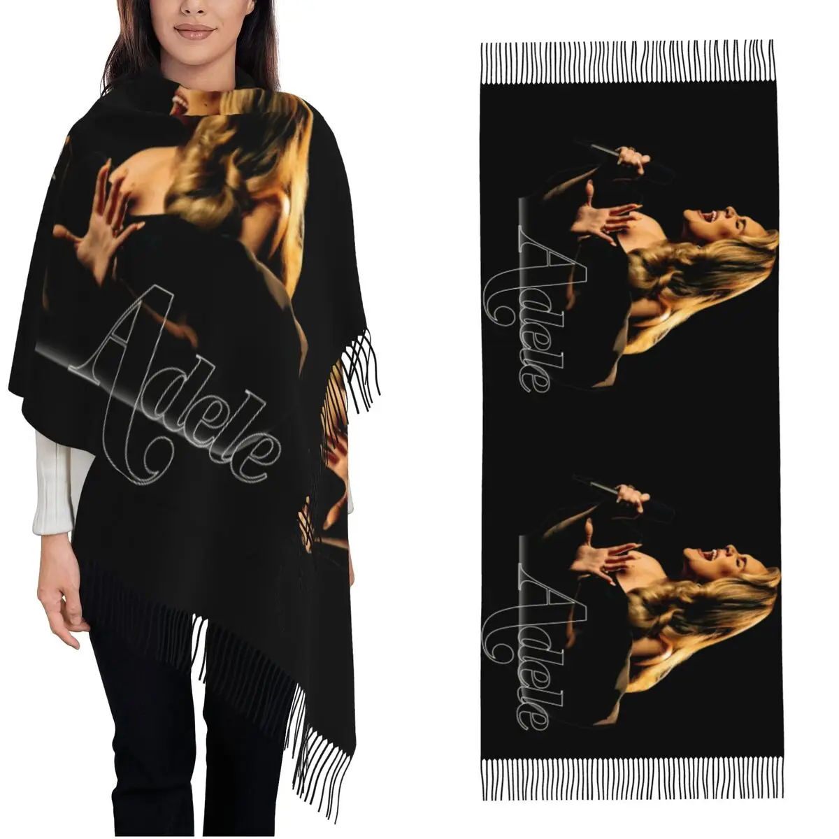 Cool Singer Adele Tour 2024 Shawl Wraps for Ladies Warm Large Long Scarf Music Album Pashmina Tassel Scarves