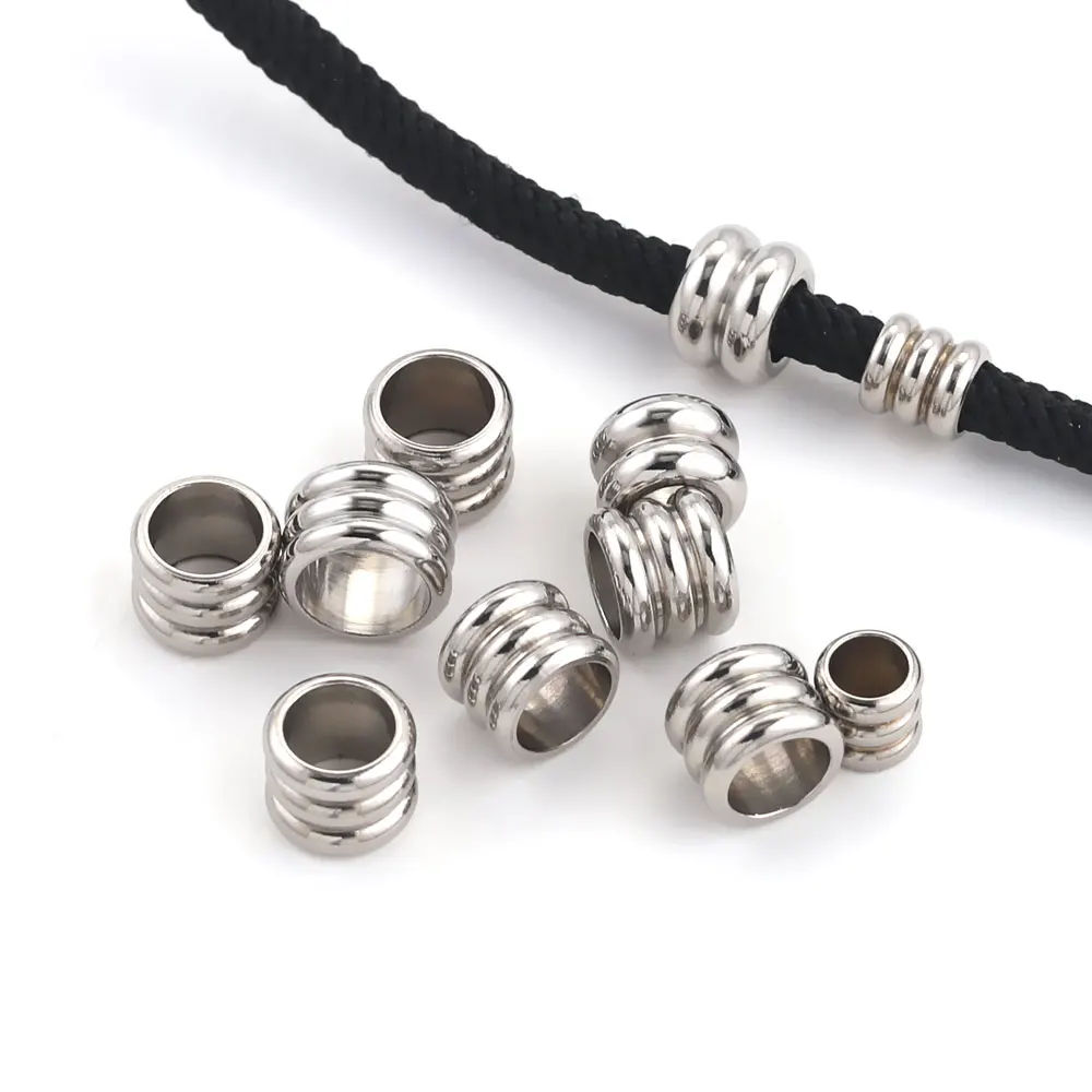 20pcs Stainless Steel Spacer Beads For Bracelet Three levels Beads Big Hole Jewelry Bead For Jewelry Making Components Wholesale
