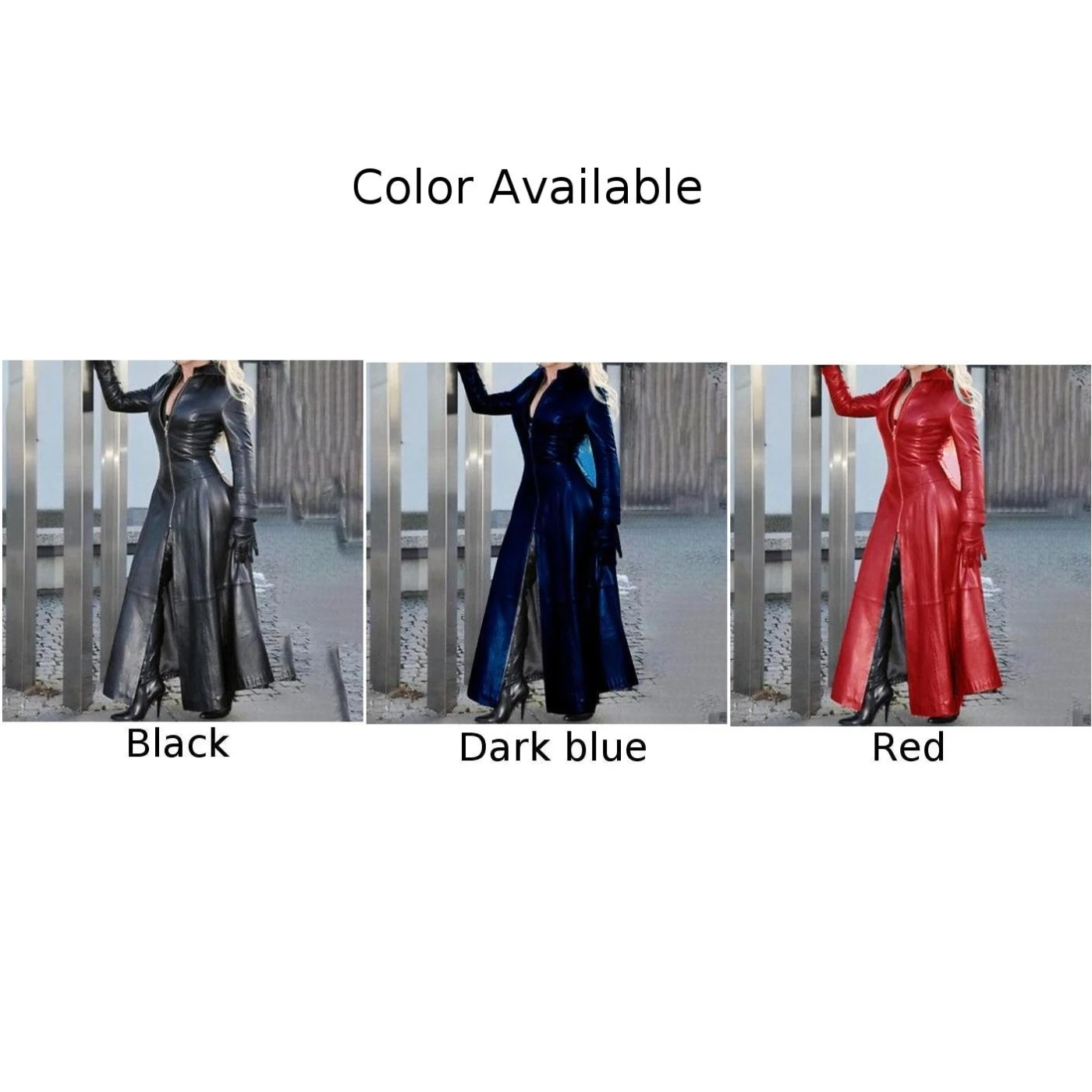 Womens Stand-up Collar Jacket PU Leather Comfortable Loose Hemline Trench Slimming Fit Long Coat For Women