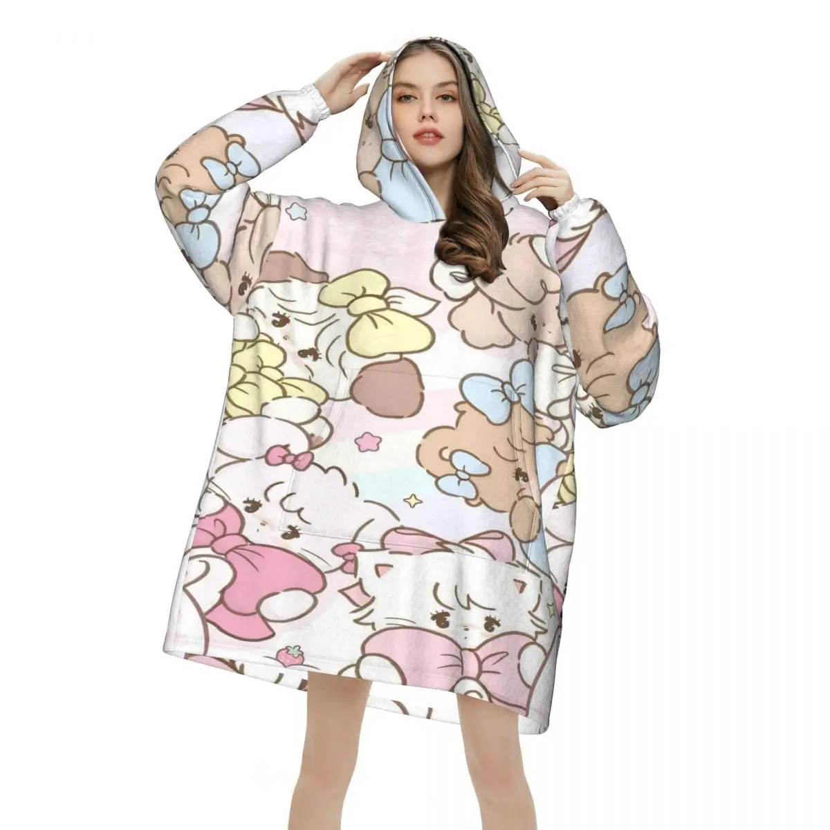 Pink Cartoon Mikko Mousse Wearable Blanket Hoodie for Women Men Oversized Sweatshirt Blanket with Pocket