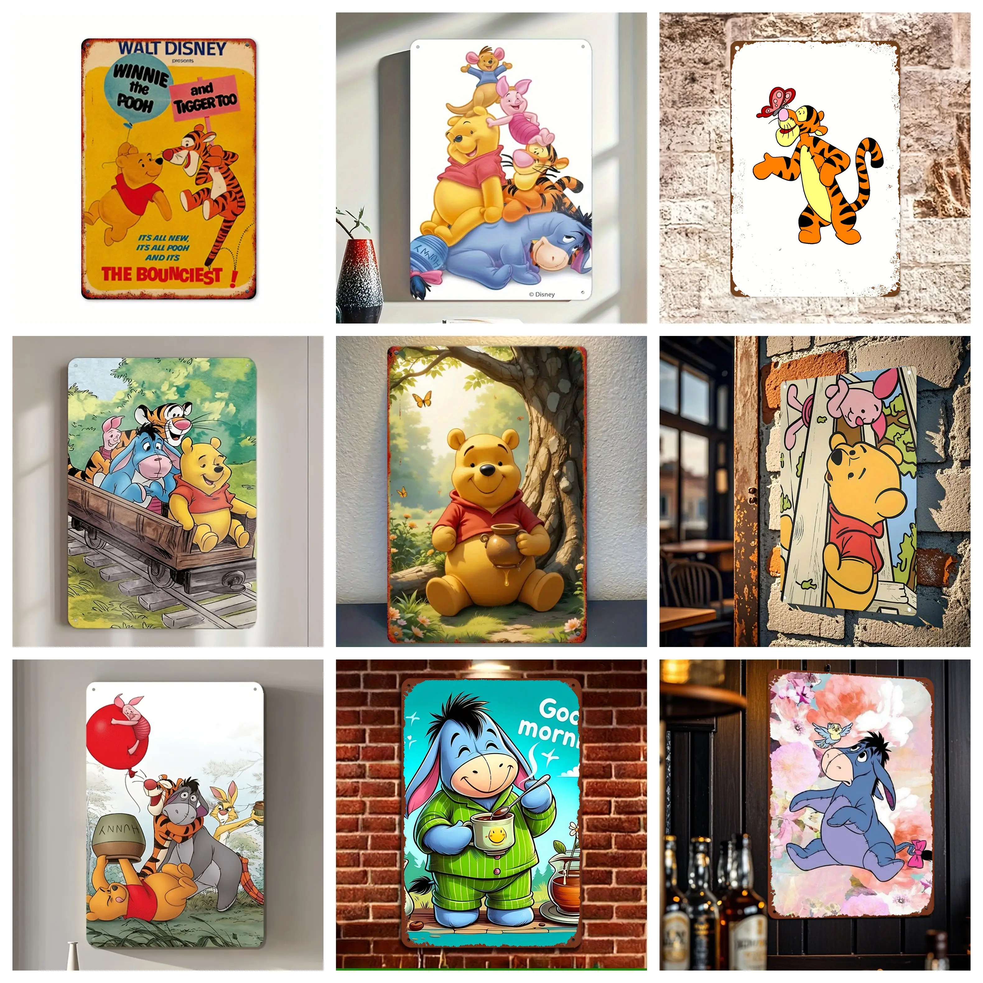 

Miniso Disney Winnie the Pooh Tigger Multi Tin Art Metal Tin Signs Posters Decor Metal Plaque Wall Art Decor for Garage Bar