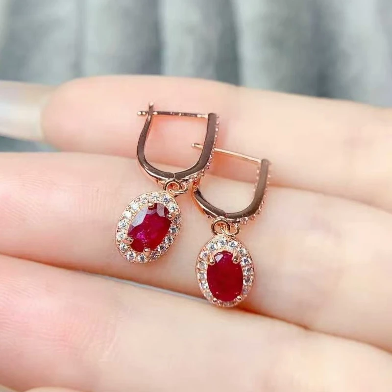 

Модные серьги с рубинами для вечеринки, 4 мм * 6 мм, натуральные кроваво-красные рубиновые серьги-кольца с сертификатом, ювелирные изделия из цельного серебра 925 пробы