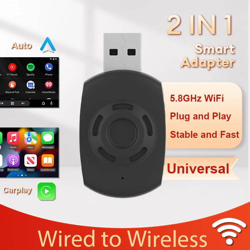 Mini Wireless Carplay and Android Auto Adapter Smart Dongle 2in1 function Auto Connect Plug and Play USB Type C interface