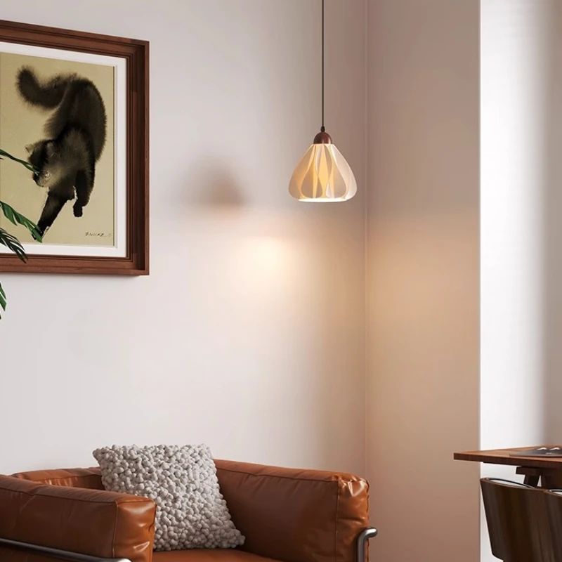 Nordic Retro Ceiling Wooden Pendant Lights LED Full Spectrum Bedroom Living Room Restaurant Petal Hanging Lamps Home Decoration