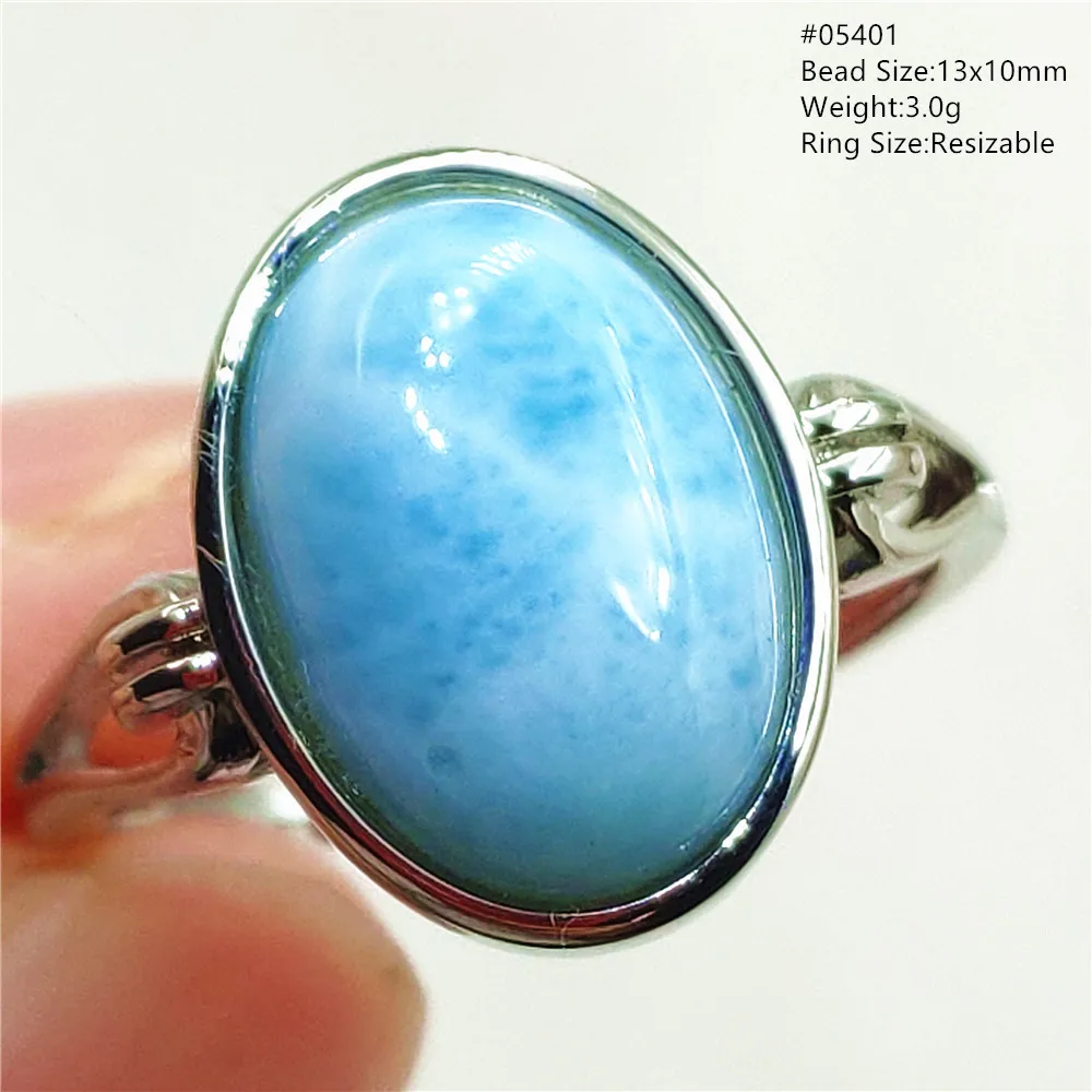 Natural Blue Larimar Oval Adjustable Ring Jewelry Water Pattern Real Larimar For Women Men Healing Fashion Stone AAAAAA