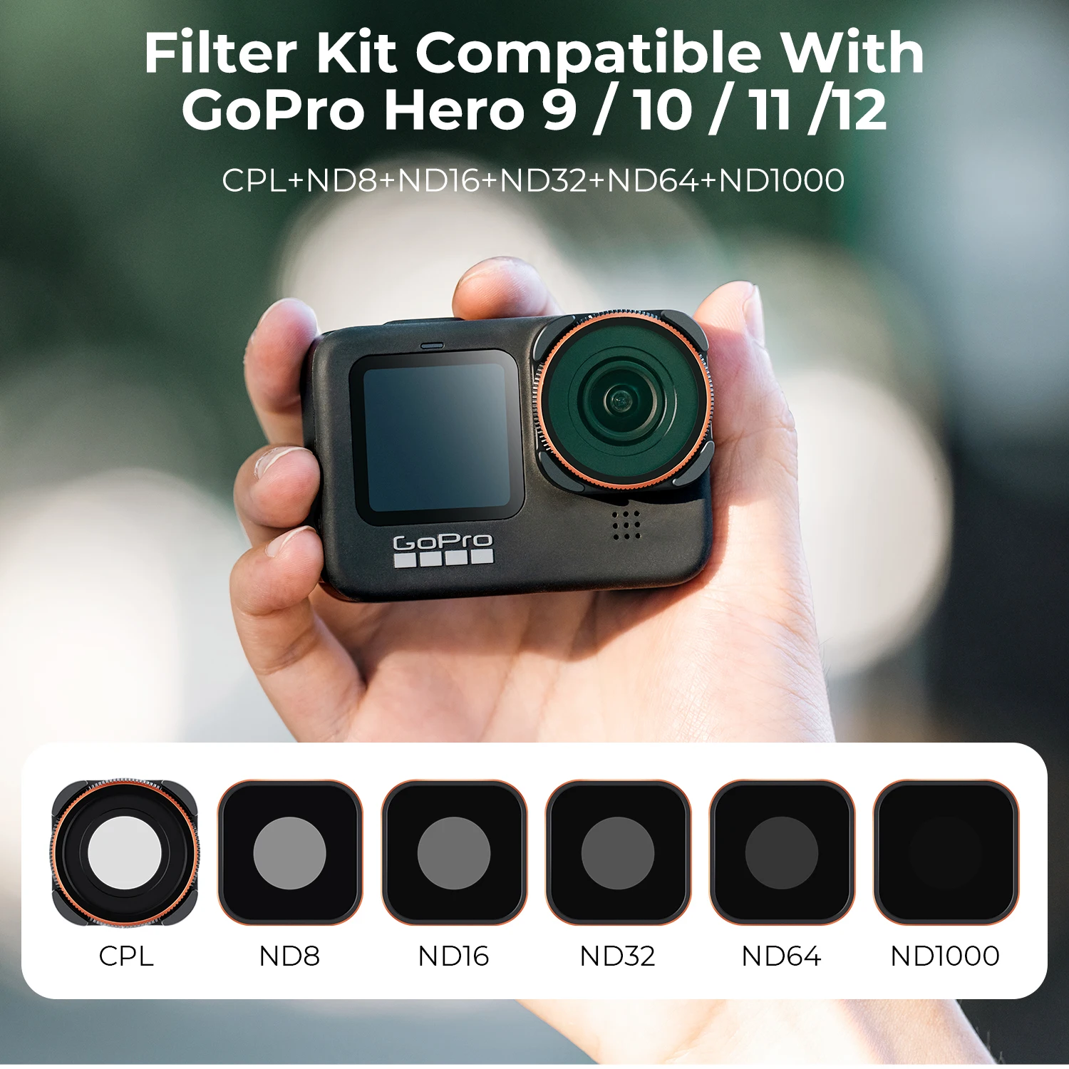 K&F Concept Filters for GOPOR HERO 9/10/11/12 6Pcs Set CPL/ND8/ND16/ND32/ND64/ND1000 HD Action Camera Lenses Filters Accessories