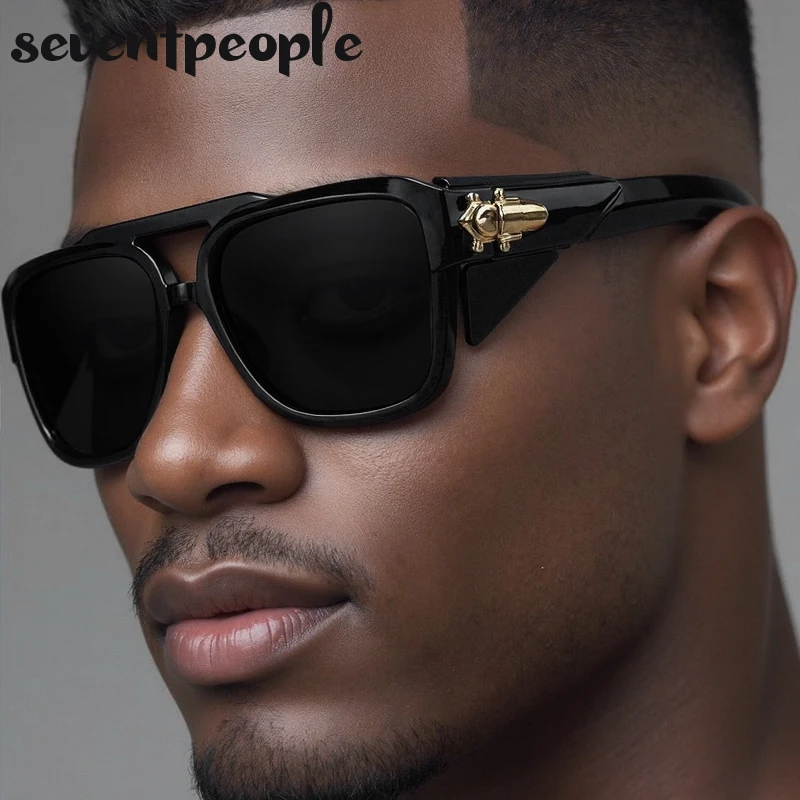 

Steampunk Oversized Square Sunglasses Men 2025 Luxury Brand Vintage Double Beam Shield Sun Glasses For Male Trendy Punk Shades