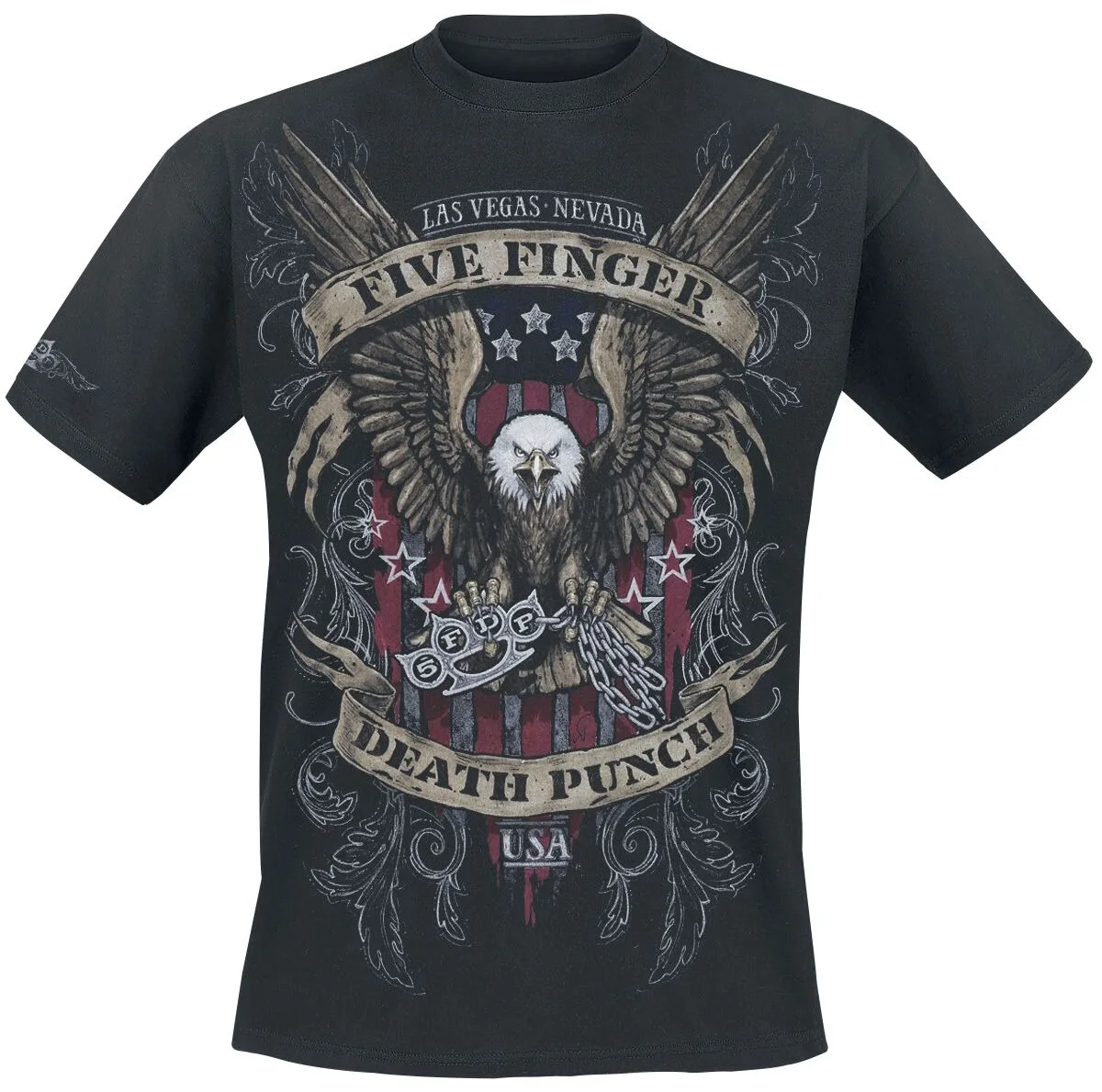 Five Finger Death Punch USA Flag & Brass Knuckle Graphic T-Shirt Streetwear Tee