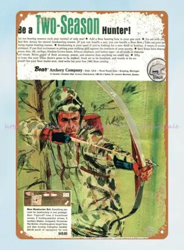 1965 Bear Archery Bows sportsman outdoor metal tin sign interior styles