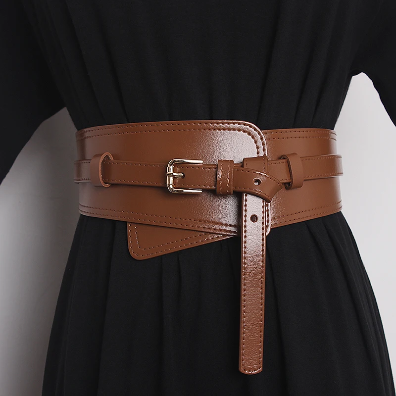 Irregular Wide Corset Strap 2022 Cow Leather Adjustable Women Waist Belt Khaki Coffee Black Real leather Dress Cinture Waistband