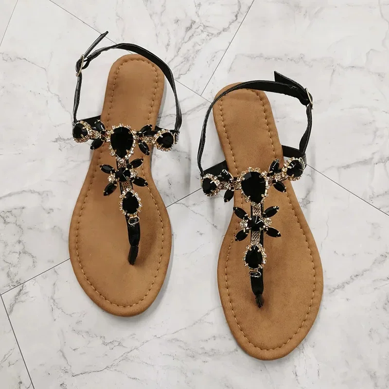 2025 Summer Fashion Women Sandals Rhinestone Decoration Simple and Comfortable Casual Buckle Woman Shoes Sandalias De Mujer