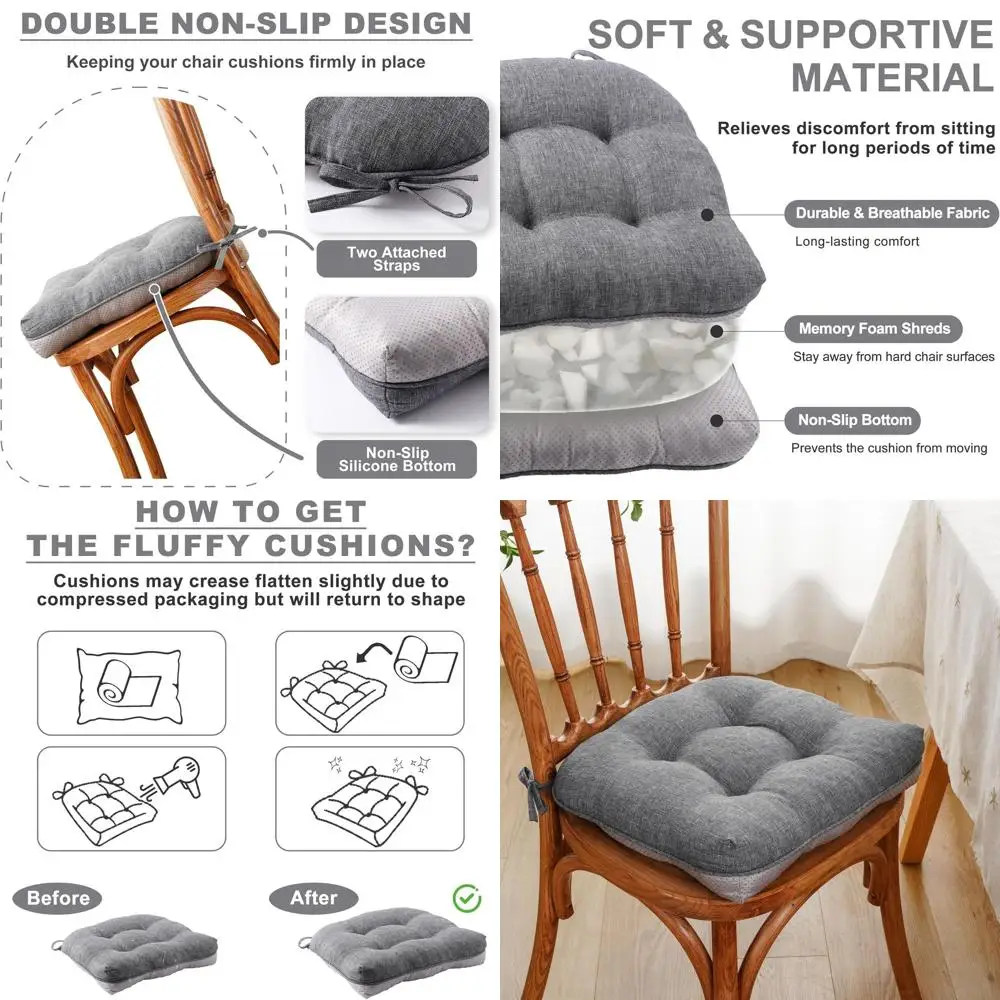 

Набор из 4-х темно-серых подушек для обеденных стульев, 15,5x15,5x4, нескользящие, водонепроницаемые подушки для сидений в помещении и на открытом воздухе с завязками