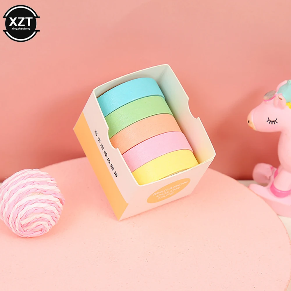 5Rolls/box Solid Color Washi Tape Set Decorative Masking Tape Cute Scrapbooking Adhesive Tape School Stationery Supplies