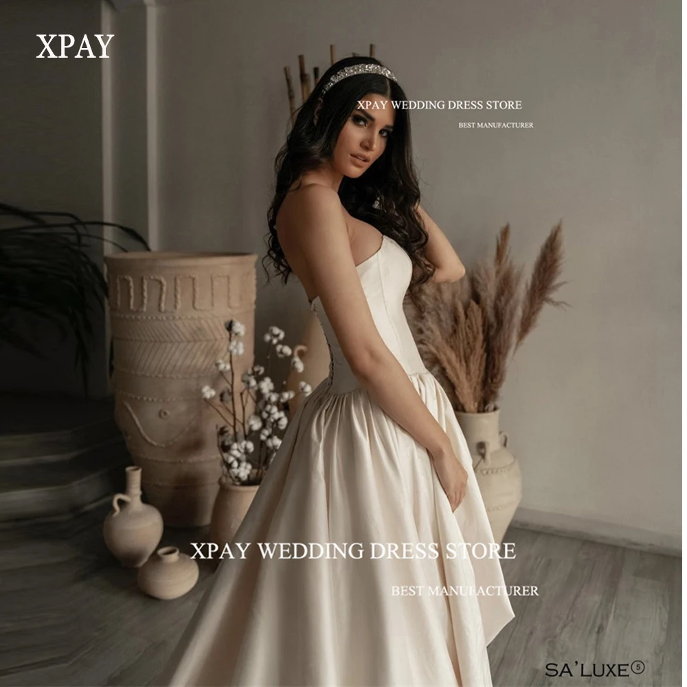 XPAY-vestidos de casamento sem alças para mulheres, uma linha, frente curta, costas longas, país, vestidos de noiva, vestido de festa formal