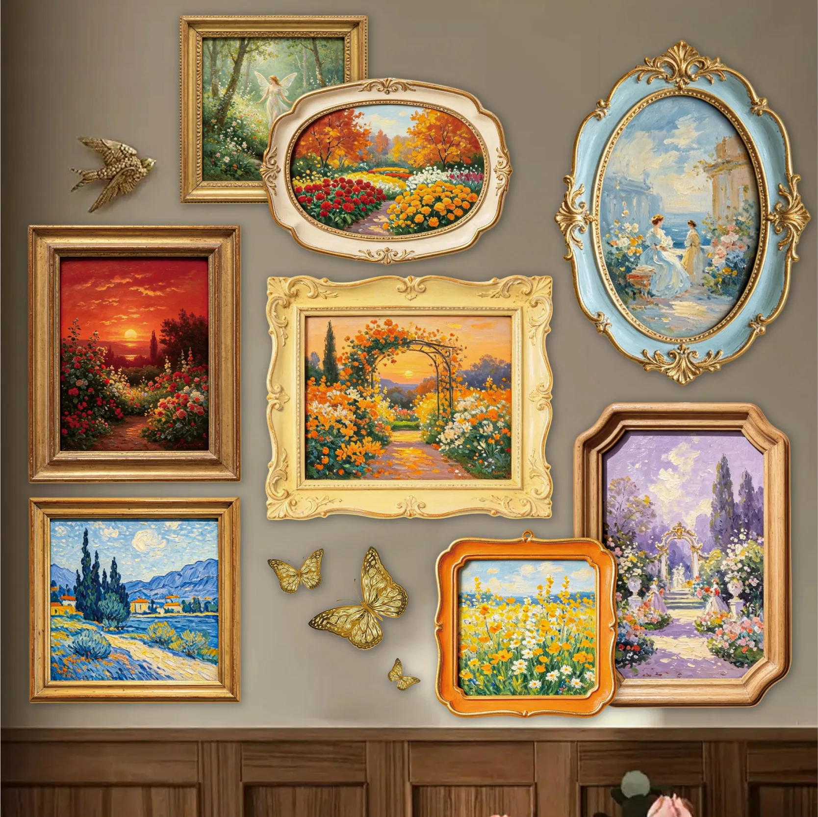 Vintage Relief Flower Sea Painting Frame Landscape Sticker Creative DIY Journal Material Collage Scrapbooking Stationery