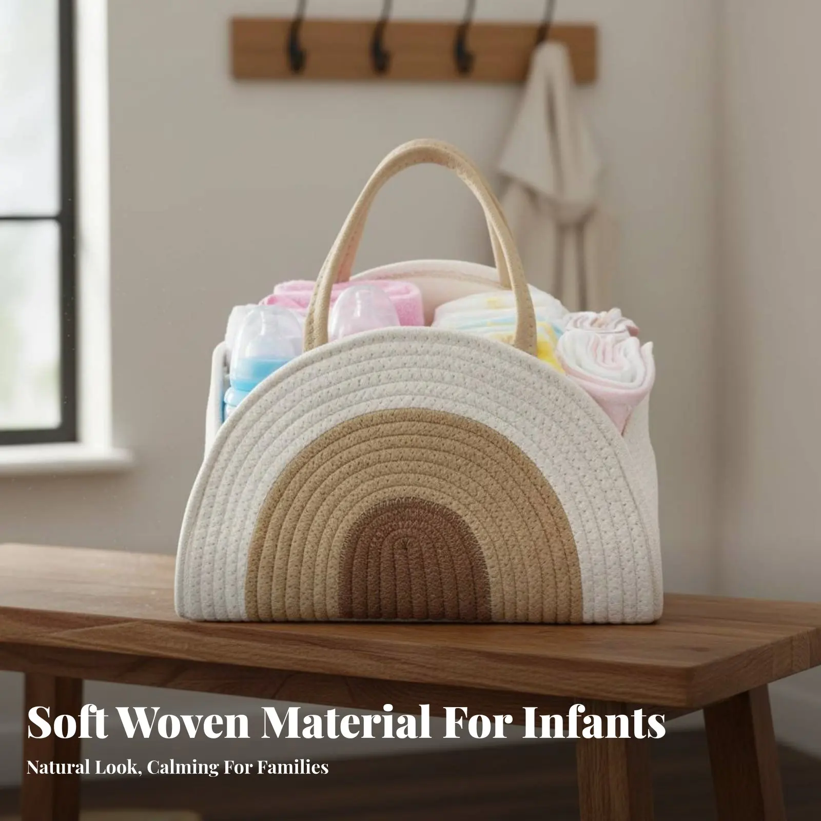 綿ロープおむつオーガナイザー多目的織りロープナーサリーバスケットポータブルおむつ収納ビン大容量織り収納ビン