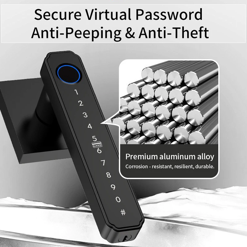 Square smart door lock, aluminum alloy fingerprint password card swipe key painting APP electronic lock