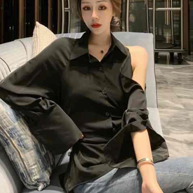 

Shirts Women Hollow Out Sexy Spring Personality Streetwear Hotsweet Casual Fashion Loose Korean Style Temperament Solid Female