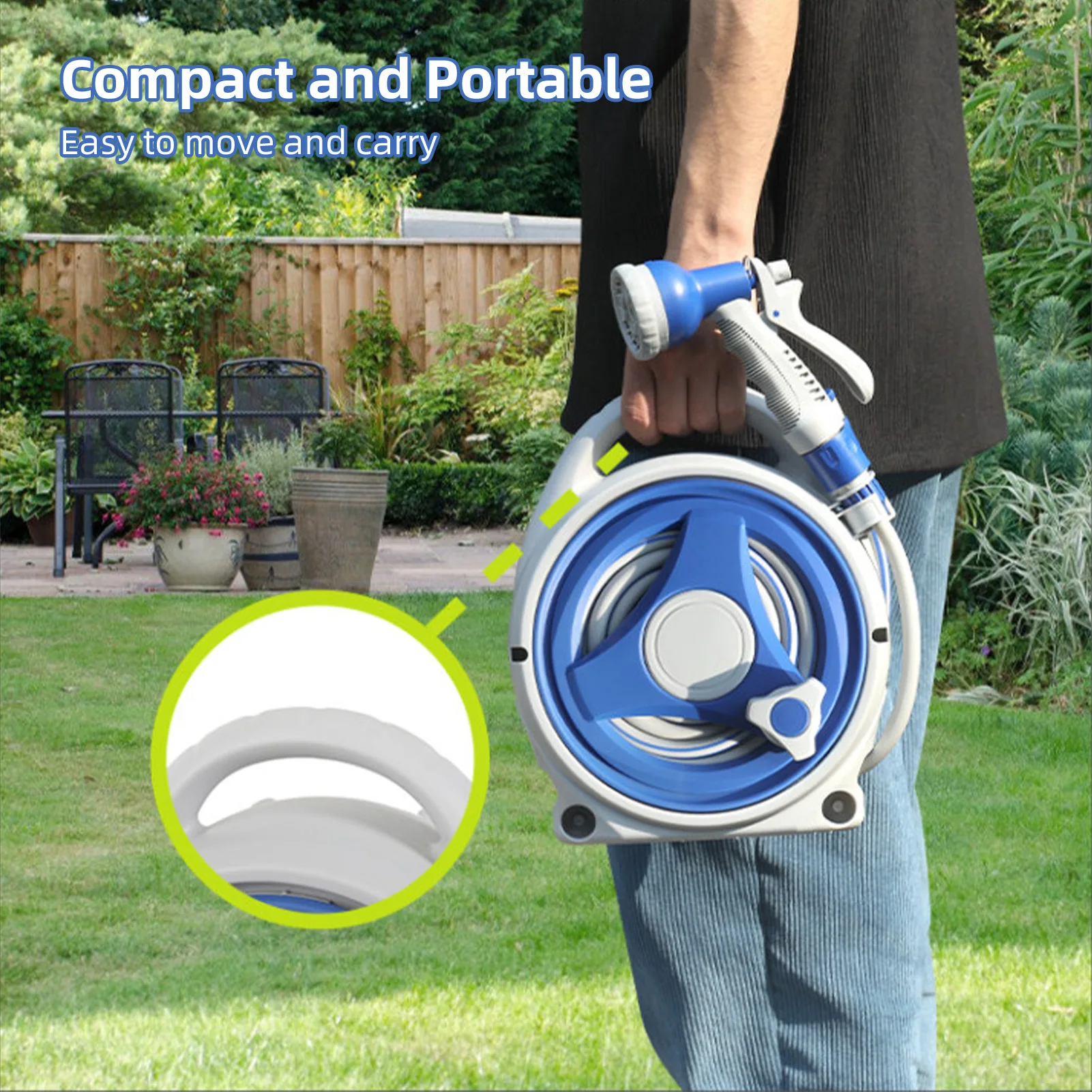 

Катушка для садового шланга Ручная солнцезащитная катушка для шланга с насадкой для водопроводных труб длиной 15 м для полива домашнего двора Портативная катушка для шланга