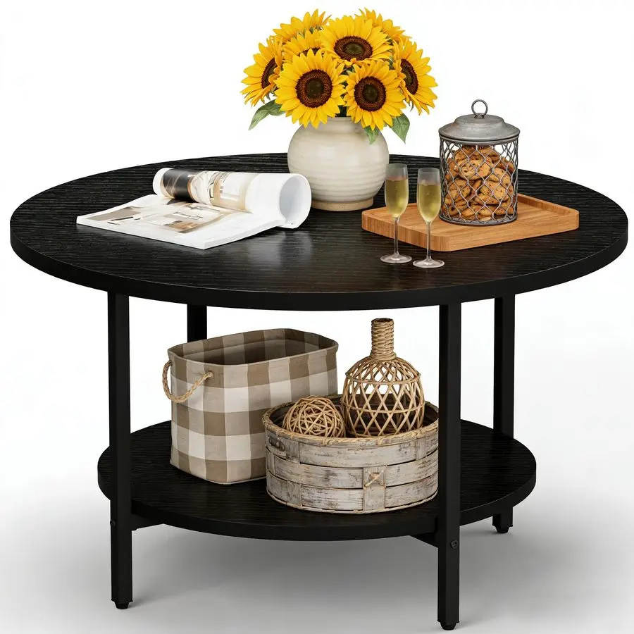 

Стол, круглые журнальные столики 27,6 для гостиной, 2-х уровневый круглый журнальный столик с местом для хранения вещей, деревянный центральный напольный столик для Be