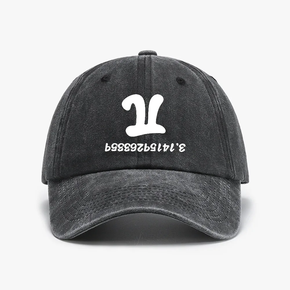

Funny Text Pattern of Upside down Π Retro Outdoor Washed denim baseball cap Adjustable Solid Color Punk Golf hat