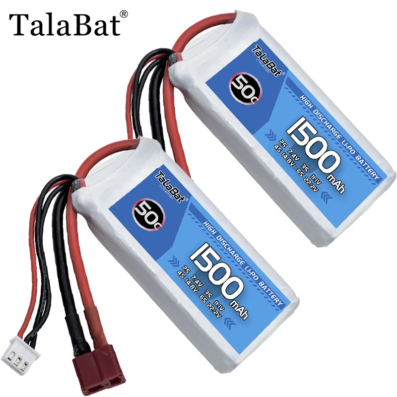 

2Pcs TalaBat 7.4V 1500mAh 50C Lipo Battery For RC Helicopter FPV Racing Drone Parts With XT60 Plug Rechargeable Battery