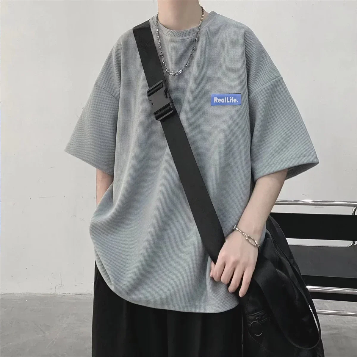 Summer Round Neck Short Sleeve T-Shirt Unisex Five-Quarter Sleeve Basic Versatile Couple's Top Youth Fashion Loose Fit
