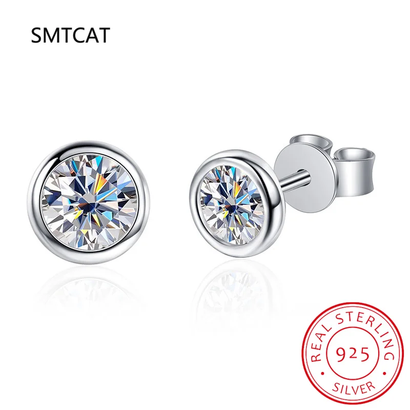 0.3/0.5 Carat Round Moissanite Diamond Stud Earrings For Women S925 Sterling Silver Pendientes Wedding Party Fine Jewelry