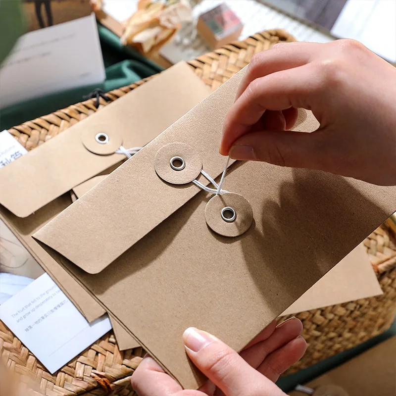 20pcs Vintage Kraft Paper Envelopes with Button String Tie Greeting Cards Postcards Letter Pads Cover Korean Stationery Office