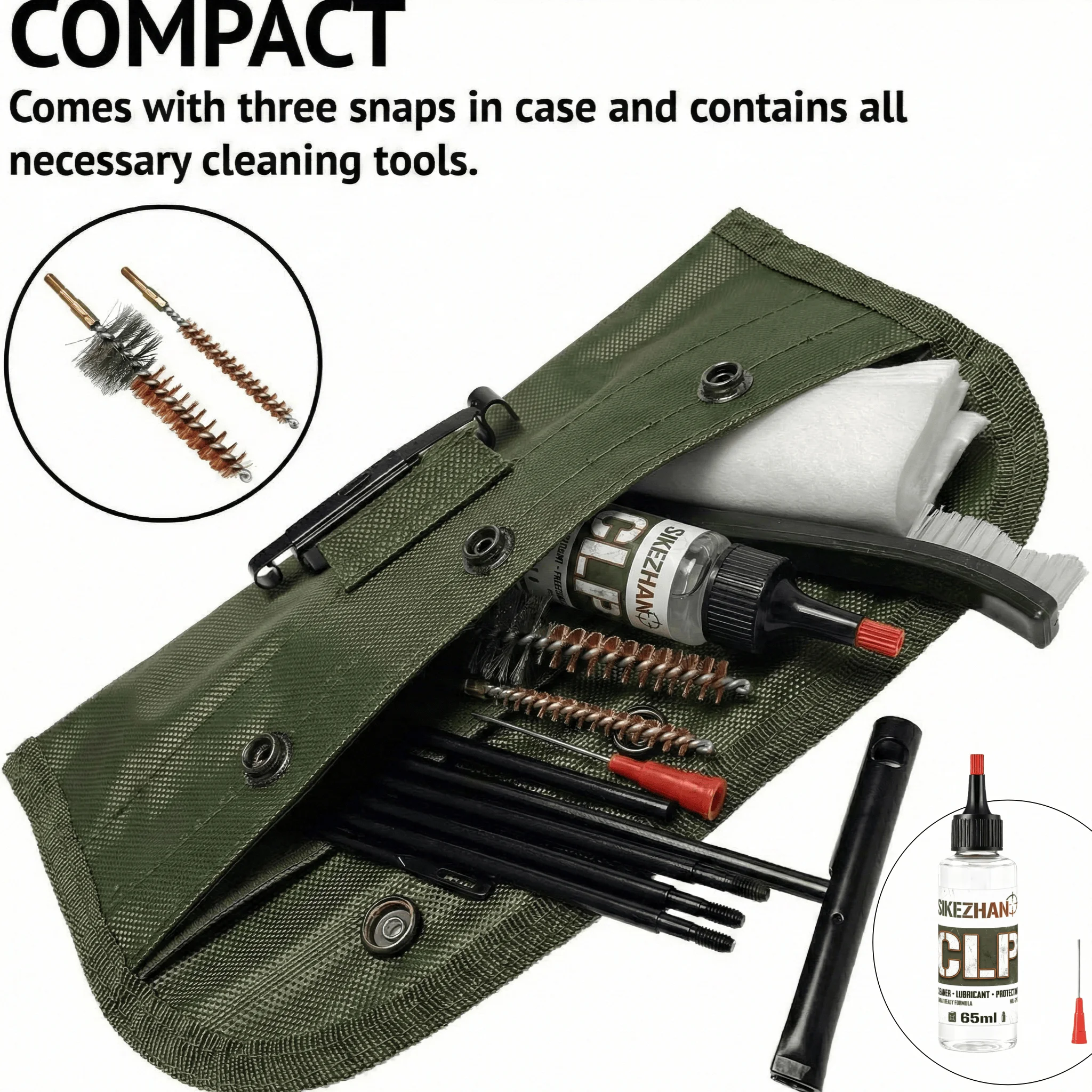 Gun Cleaning Kit with 65ml CLP Oil – Professional Rifle & Pistol Cleaning Tools, Rods, Brushes & Patches with Pouch By SIKEZHAN