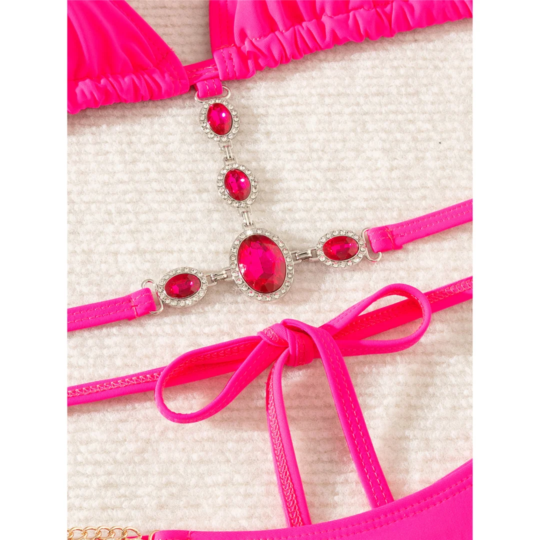 5 Farben, mit Strasssteinen besetzter Bikini, Damen-Badeanzug, zweiteiliges Bikini-Set, Badebekleidung, Badeanzug, Modell V8000. – Detail 18