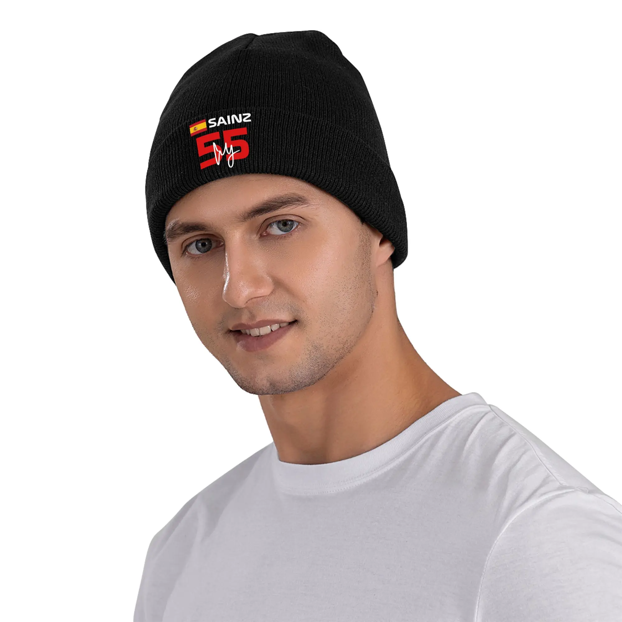رسم توقيع كارلوس ساينز جونيور F1 - قبعة محبوكة دافئة داكنة للشتاء قبعة بونيه Skullies Beanies قبعات هيب هوب للجنسين