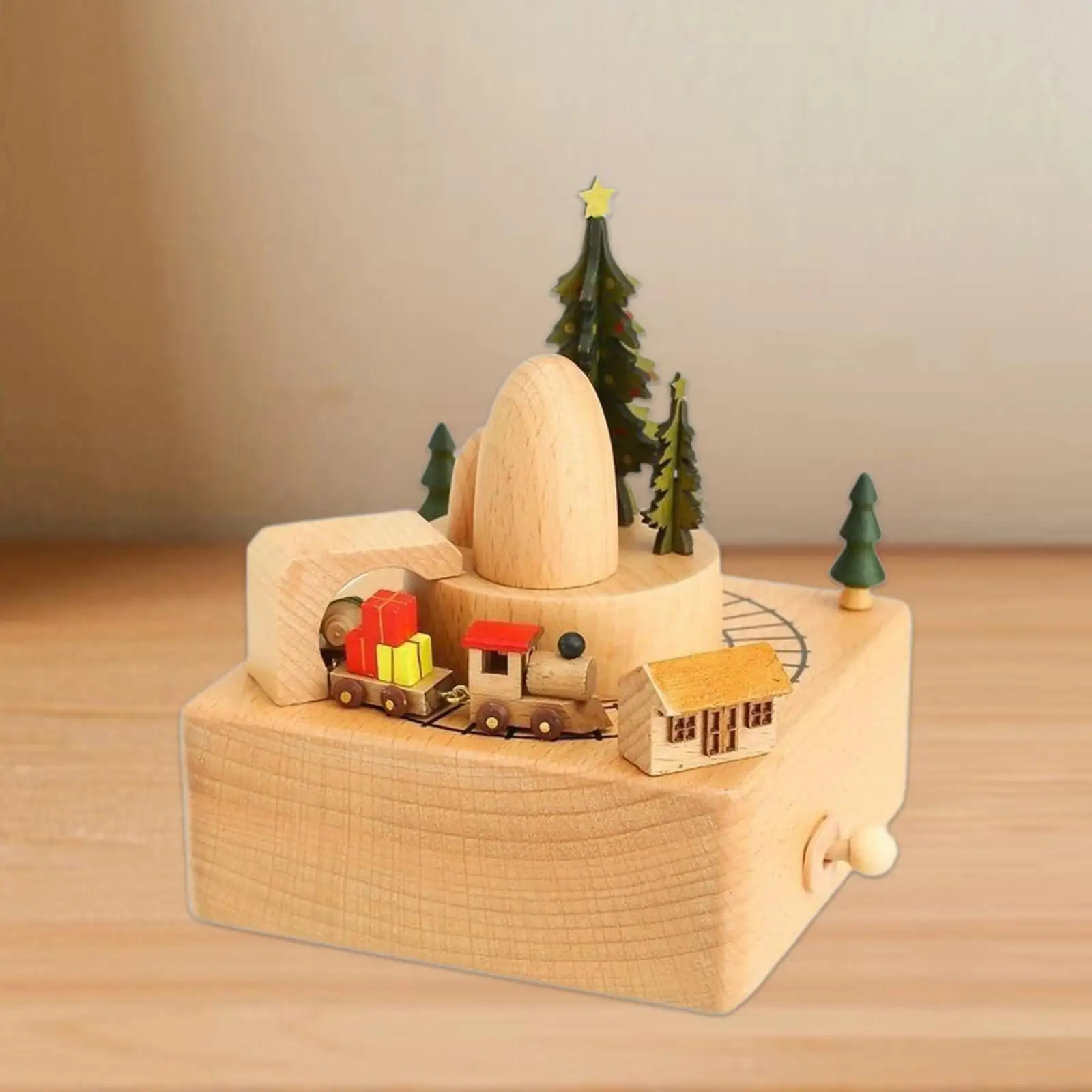 Christmas Wooden Music Box Rotating Music Box Christmas Themed Mechanical Music