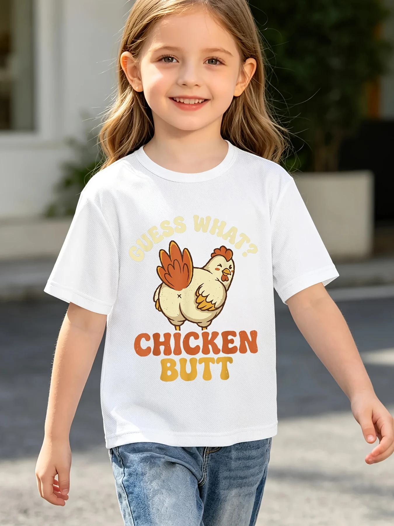 Kids T Shirt Cute Cartoon Chicken Guess What Chicken Butt Graphic Short Sleeve Cotton Tops For Boys Girls Daily Casual Outfit