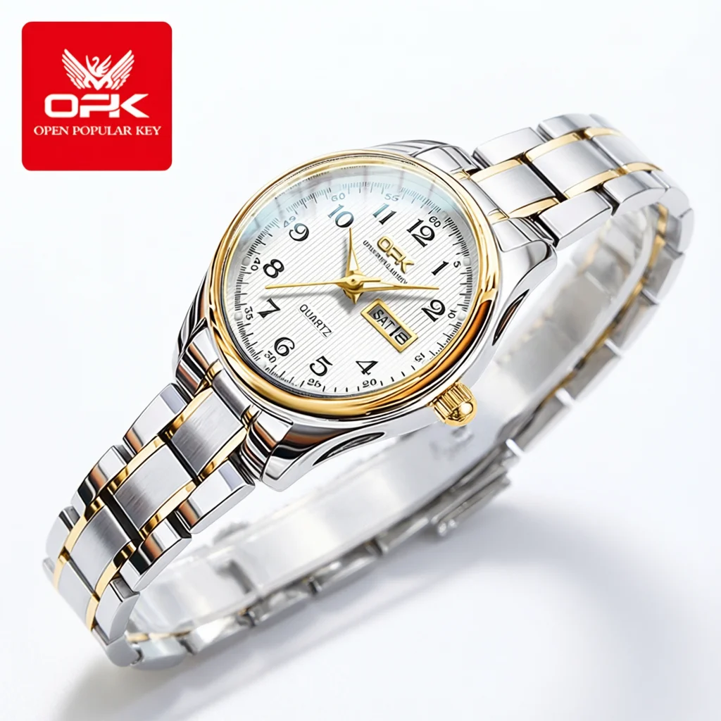 Silver women's quartz watch with stainless steel strap