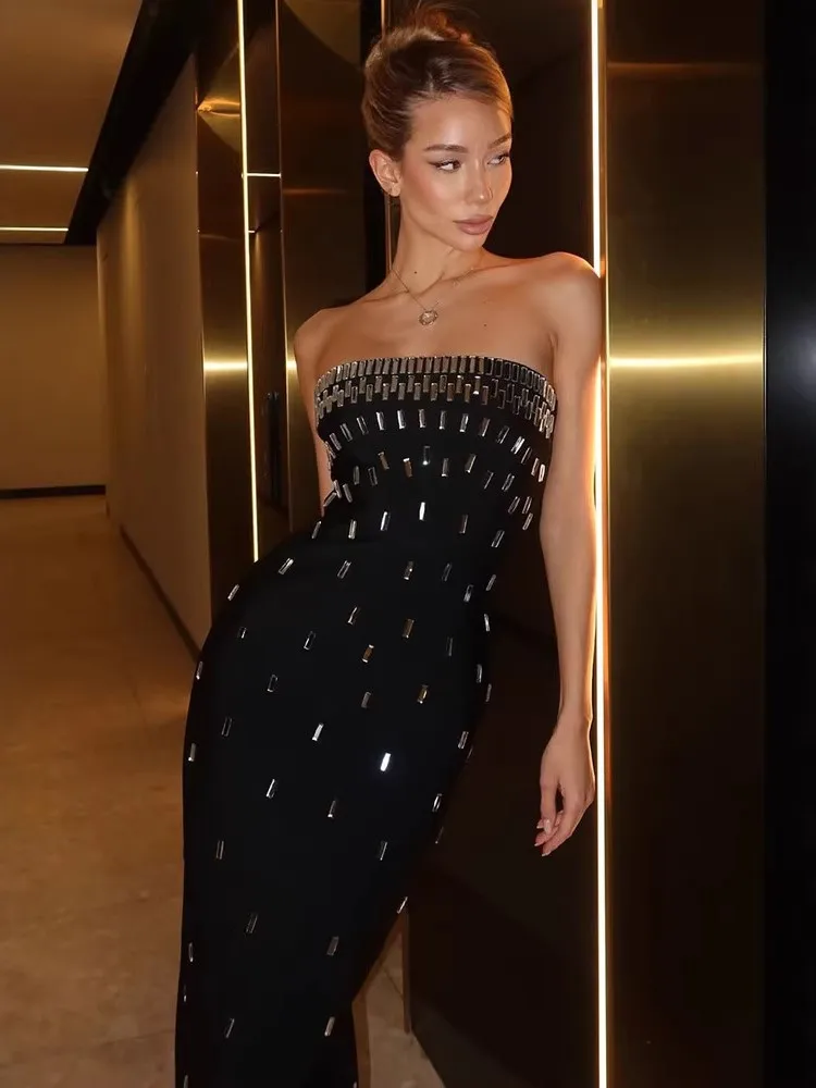 

Party Dresses For Woman Tube Top Solid Color Evening Dress Sexy Off Shoulder Vestidos Fashion Elegant Sleeveless Robe Bodycon