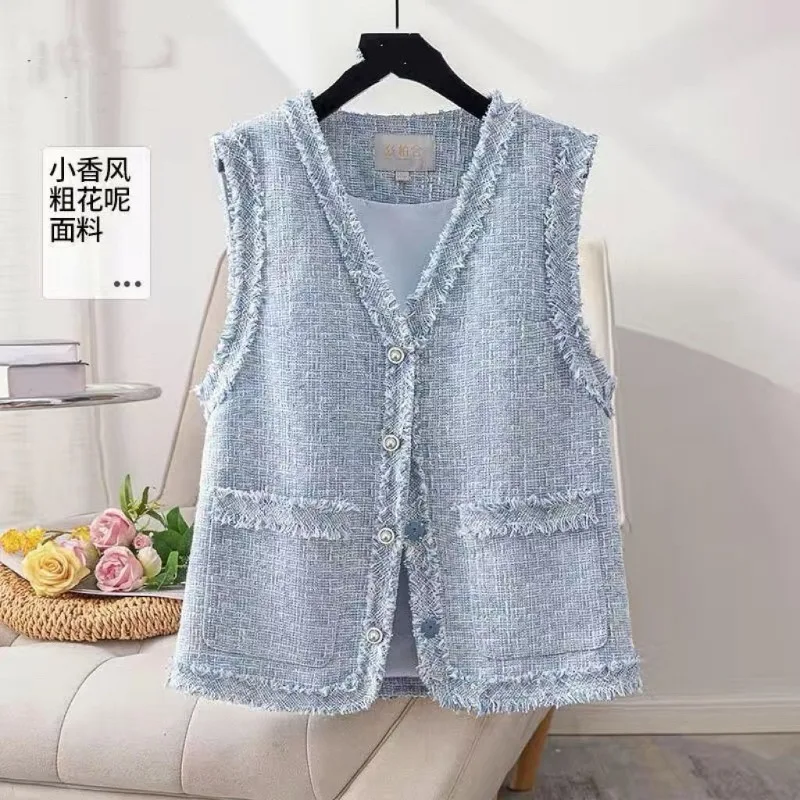 

Vintage Vest Women's Sleeveless Cardigan Tweed Jacket Tassels Pockets Single-breasted Top Design Clothing Waistcoat Vests Trendy