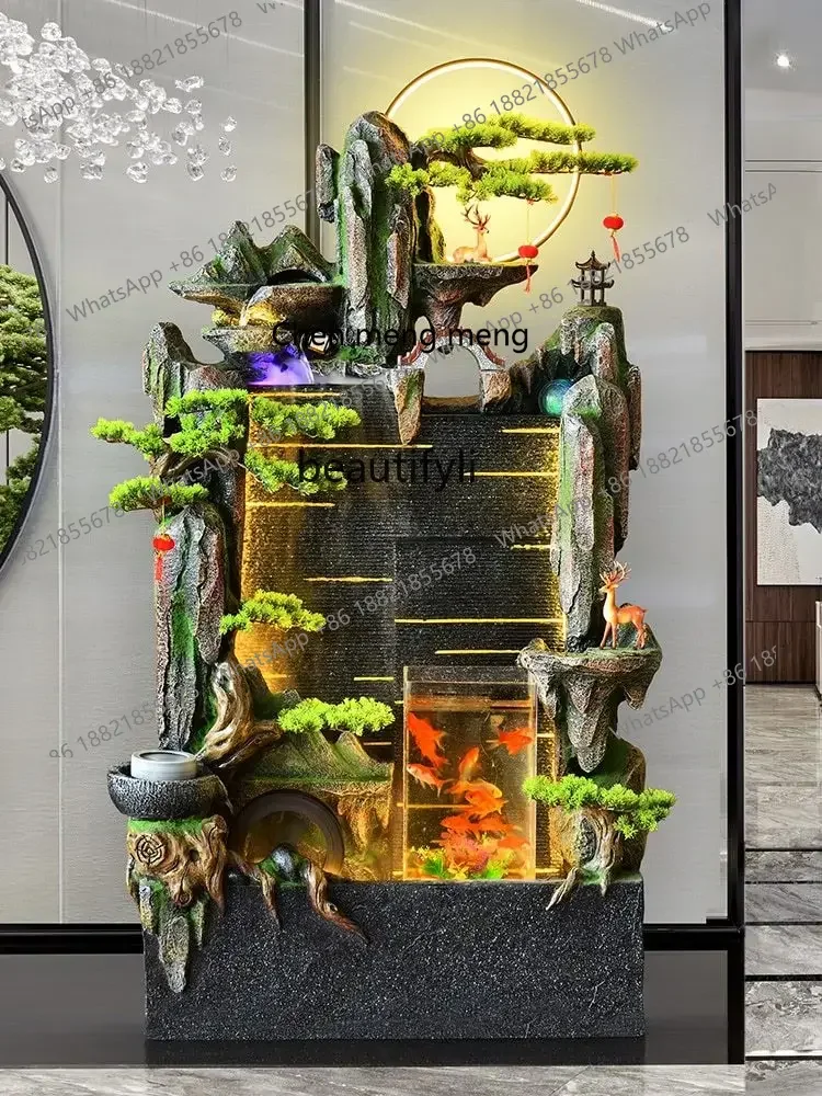 Living Room Rockery Water Curtain Wall Screen Wind Belt Fish Tank Bluetooth Smart Audio Hallway Lucky Fengshui Wheel Ornaments