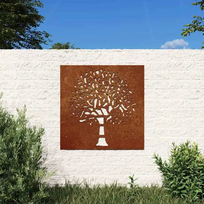 Art mural en acier corten en forme d'arbre 55x55cm, décoration de jardin rustique, facile à nettoyer