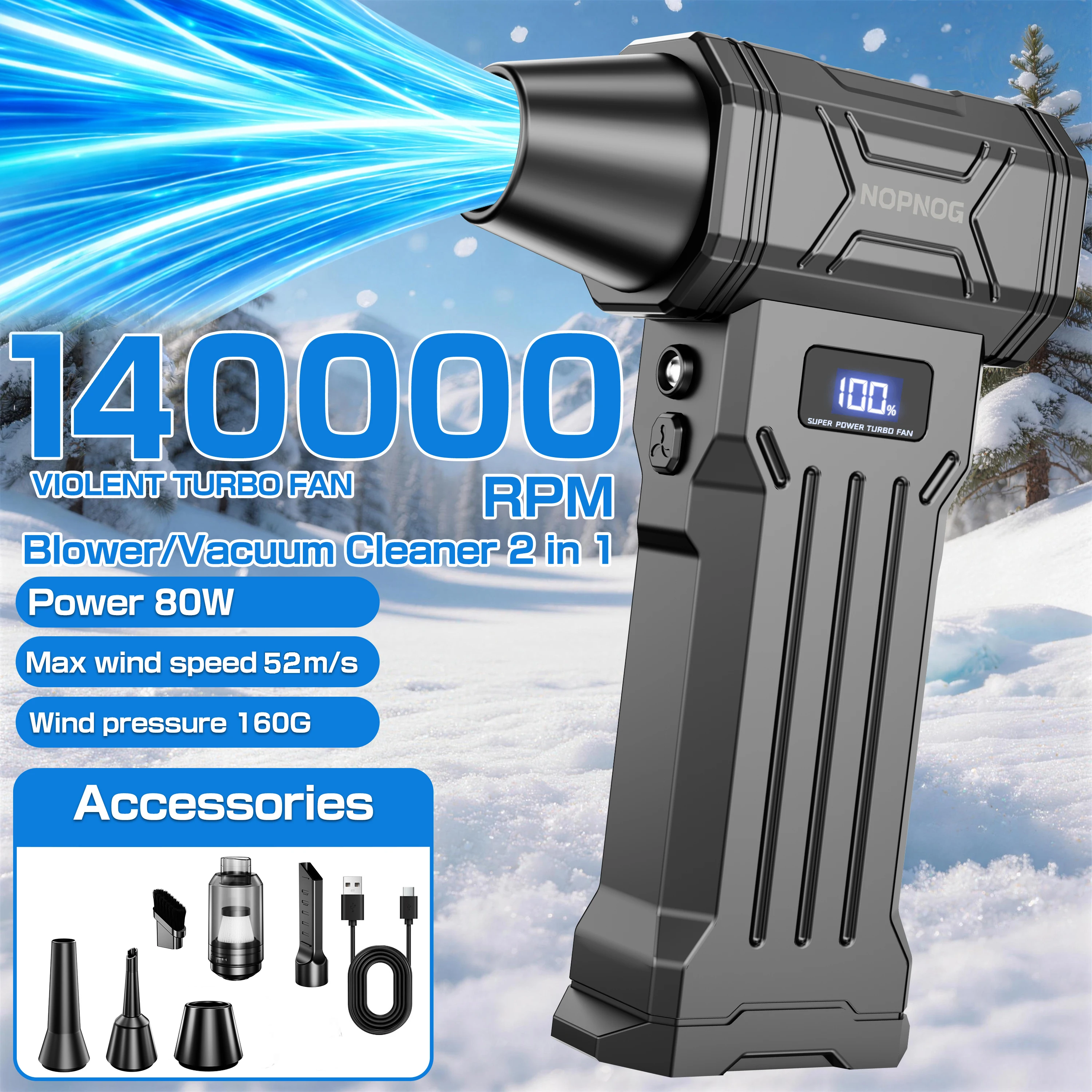 Air Duster Car Vacuum Cleaner Turbo Fan Air Blower Cleaning Tools Electric Auto Accessories Dust Collector for Home Outdoors Camping Truck RV Summer Fan Universal